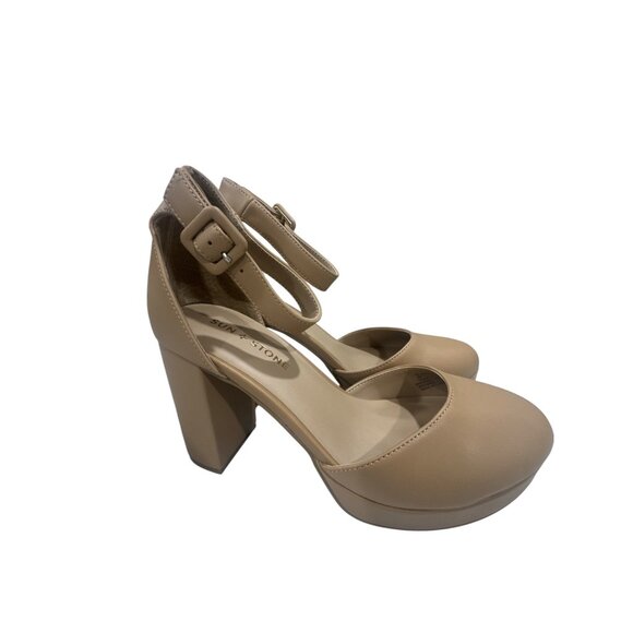 Sun + Stone Womens Nude Block Heel Platform Pumps With Adjustable Ankle Strap Si - Picture 4 of 6